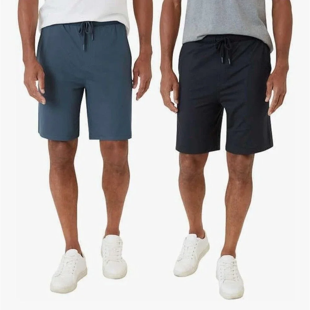 Eddie Bauer Men's XL Knit Lounge Shorts 2-pack Zip Secured Pocket B15 Black Blue - Picture 1 of 12